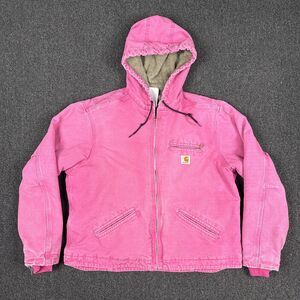 Carhartt WJ141 677 Pink Sandstone Hooded Sherpa Lined Jacket Size XL 16/18